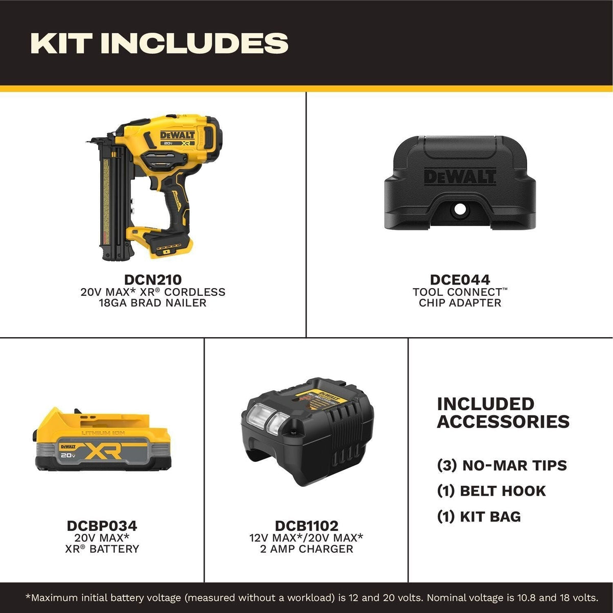 DeWALT DCN210E1 20V MAX XR 18Ga Brad Nailer Powerstack 1.7Ah Kit