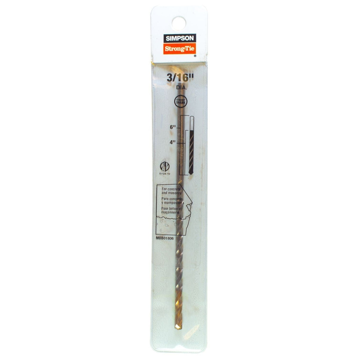 Simpson Strong-Tie MDB01806 3/16-in. x 6-in. Straight Shank Drill Bit