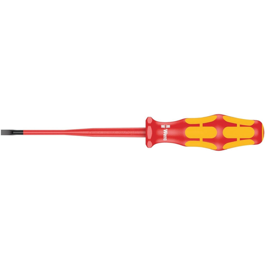 Wera 160 Iss VDE Insulated Screwdriver With Reduced Blade And Handle Diameter For Slotted Screws, 0.8x4x100-mm.