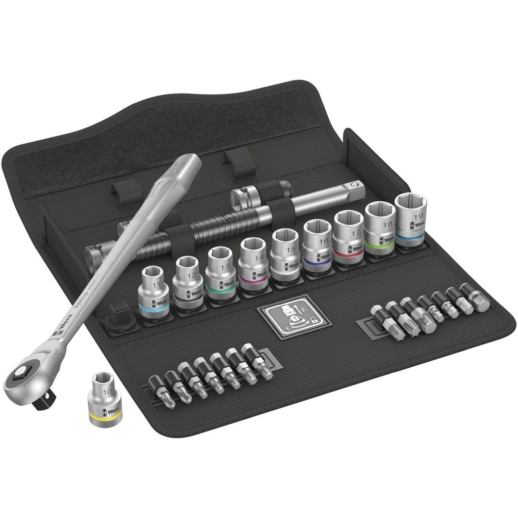 Wera 8100 Sc 7 Zyklop Metal Ratchet Set With Push-Through Square, 1/2-in. Drive, Metric, 28-Pieces