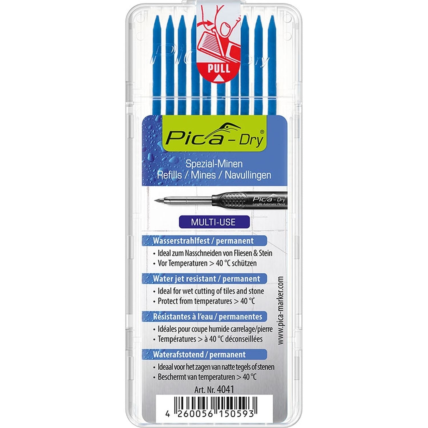 Pica 4041 Blue Dry Lead Refills, 10-Pack