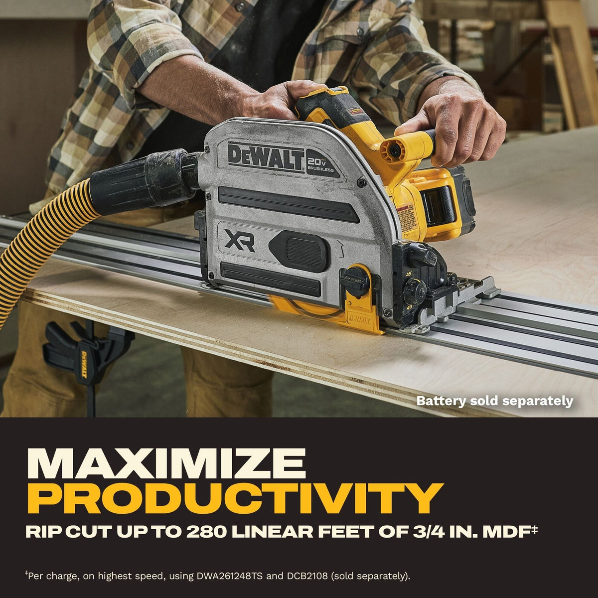DEWALT 20V XR Cordless 6-1/2-in Track Saw + Guide Rail Track Bundle (DCS525ST)