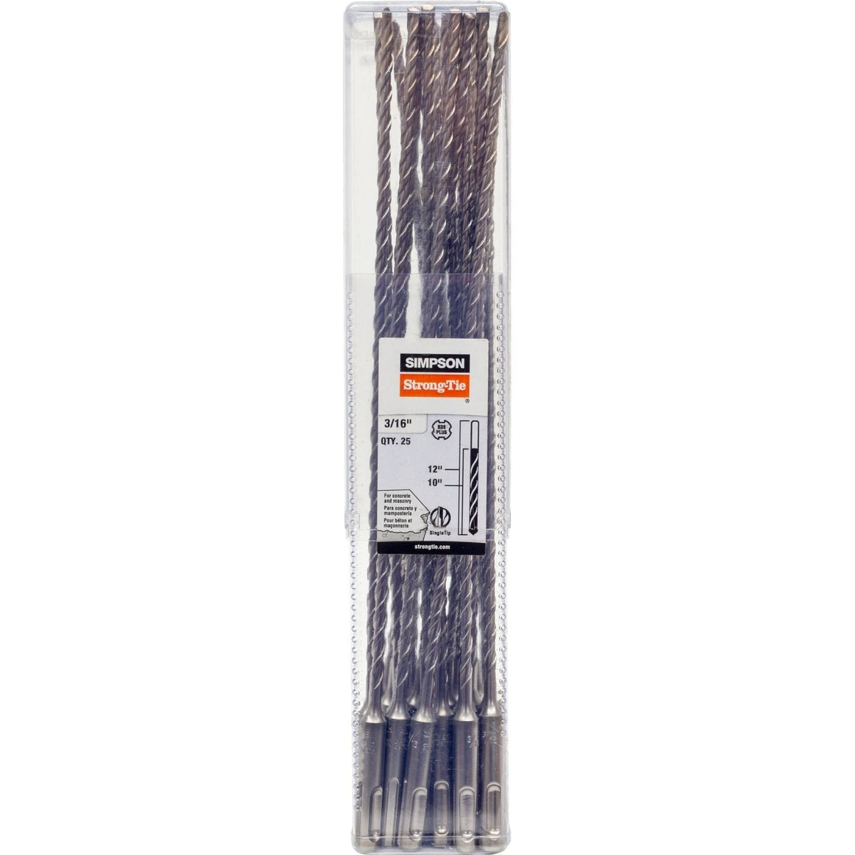 Simpson Strong-Tie MDPL01812-R25 3/16-in. x 12-in. SDS-plus Shank Drill Bit, 25-Pack