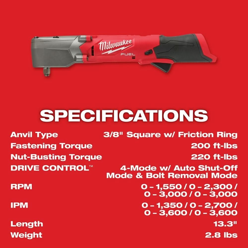 Milwaukee 2564-22 M12 FUEL 3/8-Inch Right Angle Impact Wrench 2.0Ah Kit