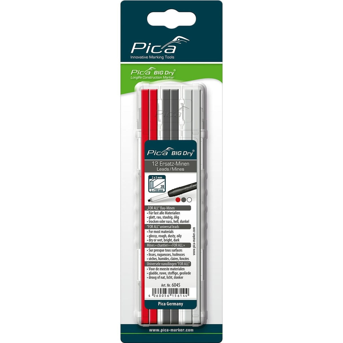 Pica 6045/SB Universal Graphite, White and Red Pencil Refill Package, 12-Pack