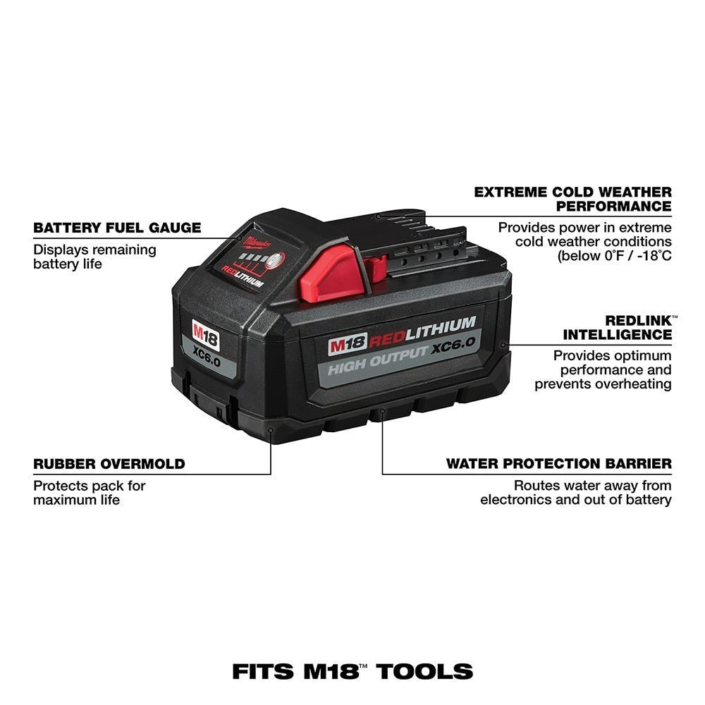 Milwaukee M18 Redlithium XC 5.0Ah Battery 2-Pack + M18 HO XC 6.0Ah Battery
