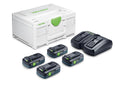 Festool SYS 18V 4.0Ah Tabless Bluetooth Battery 4-Pack and Dual Charger Combo Kit in Systainer (578946)