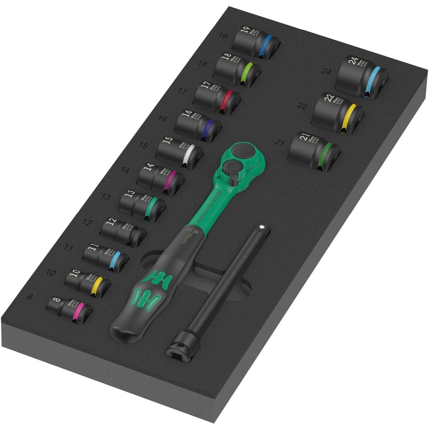 Wera 9724 Foam Insert 8010 B Zyklop Comfort Ratchet Set 1, 3/8", 16-Pieces