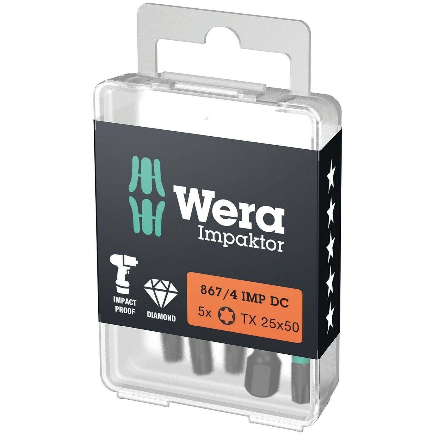 Wera 867/4 Imp Dc Torx Diy Impaktor Bit, Torx 25x50-mm., 5-Pieces