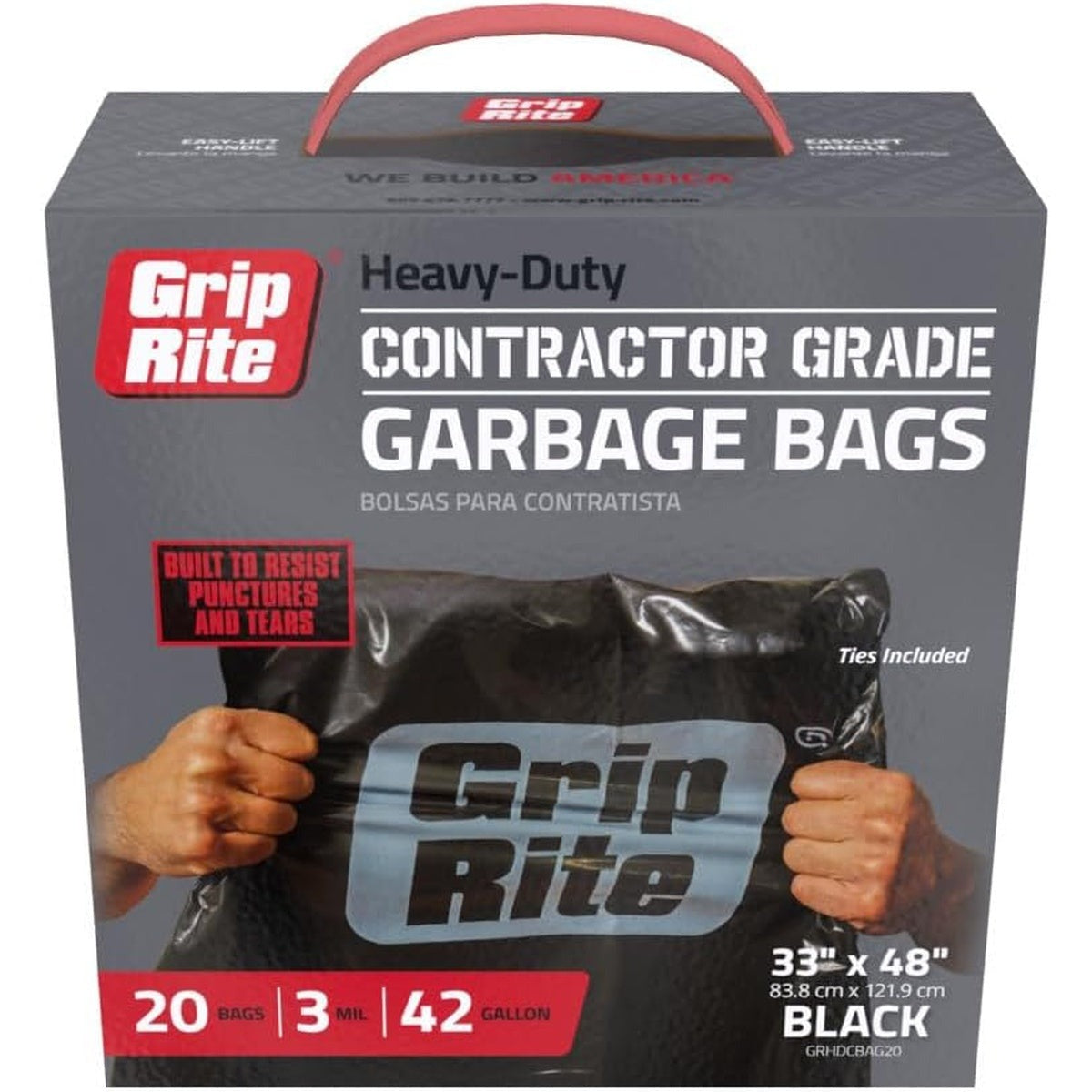 Prime Grip-Rite 42 Gallon 3 Mil Contractor Grade Garbage Bags, 20 Count Black (GRHDCBAG20)