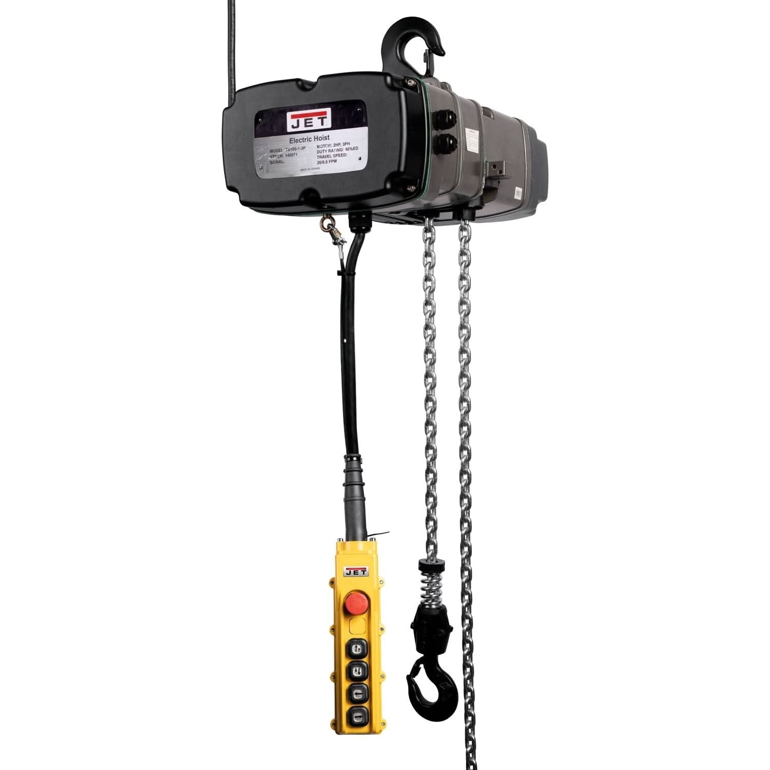 JET 140094 TS200-230-015, 2-Ton Two Speed Electric Chain Hoist 3-Phase 15-FootLlift