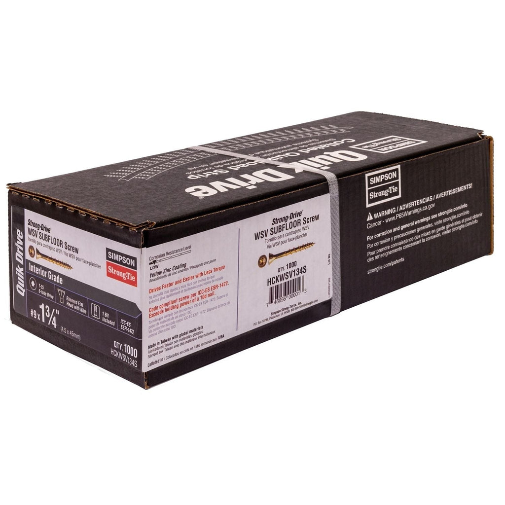 Simpson Strong-Tie HCKWSV134S Strong-Drive WSV SUBFLOOR Screw (Collated), #9 x 1-3/4-in. T25, Yellow Zinc, 1000-Pack