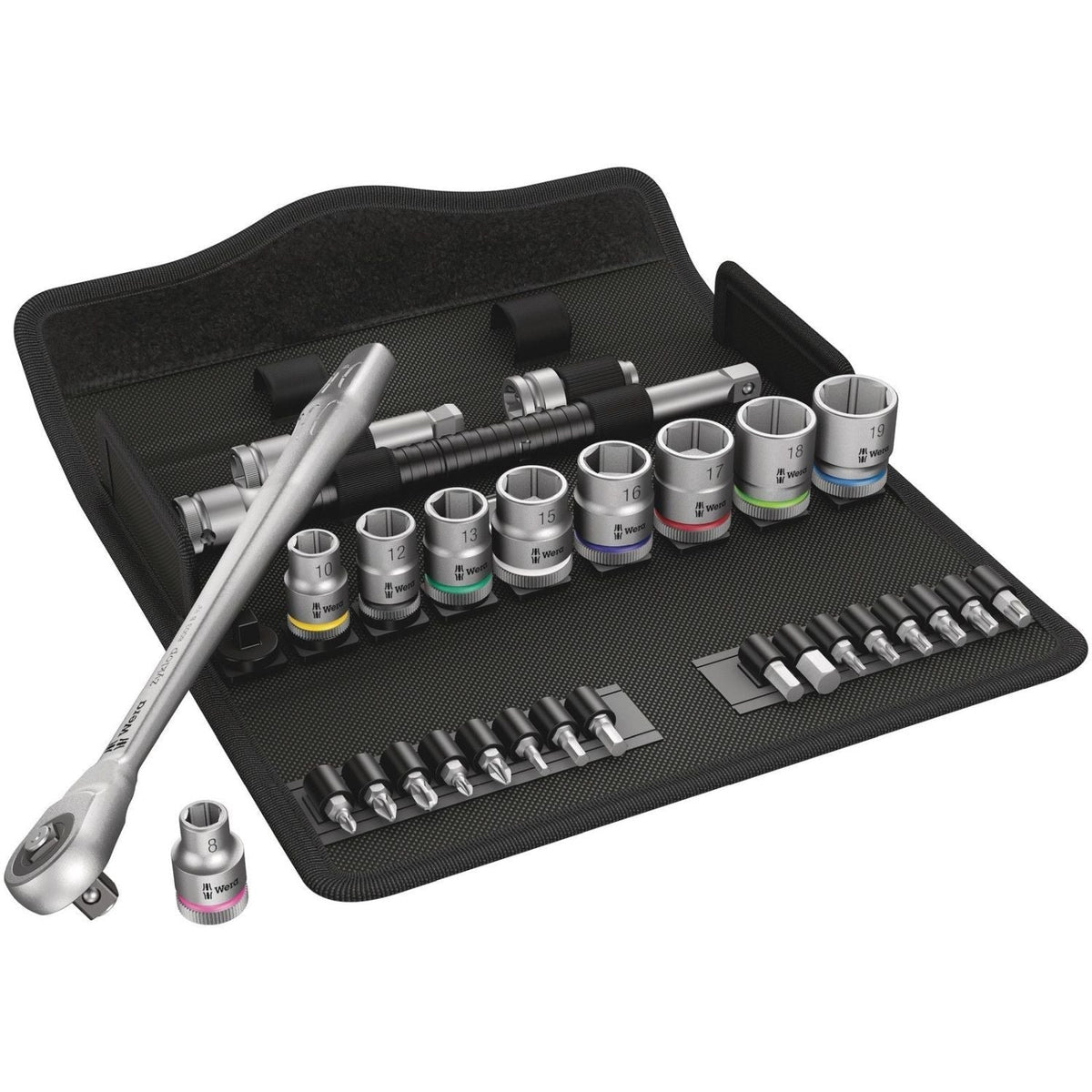 Wera 8100 SB 7 Zyklop Metal Ratchet Set With Push-Through Square, 3/8-in. Drive, Metric, 29-Pieces