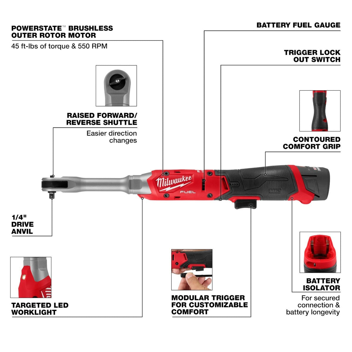 Milwaukee M12 FUEL 1/4-in. Extended Reach Ratchet 2.5Ah Kit (3058-21)
