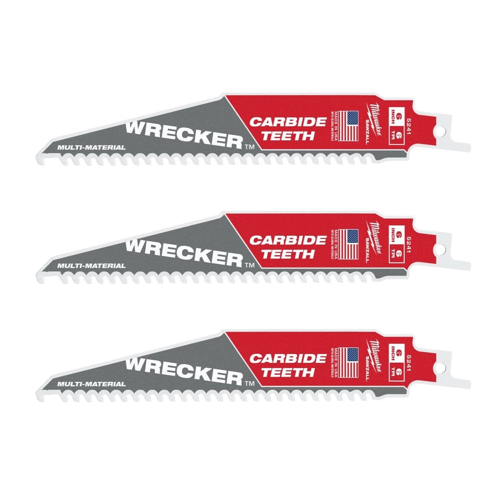 Milwaukee 48-00-5341 6-Inch 6-TPI THE WRECKER with Carbide Teeth SAWZALL Reciprocating Saw Blade, 3-Pack