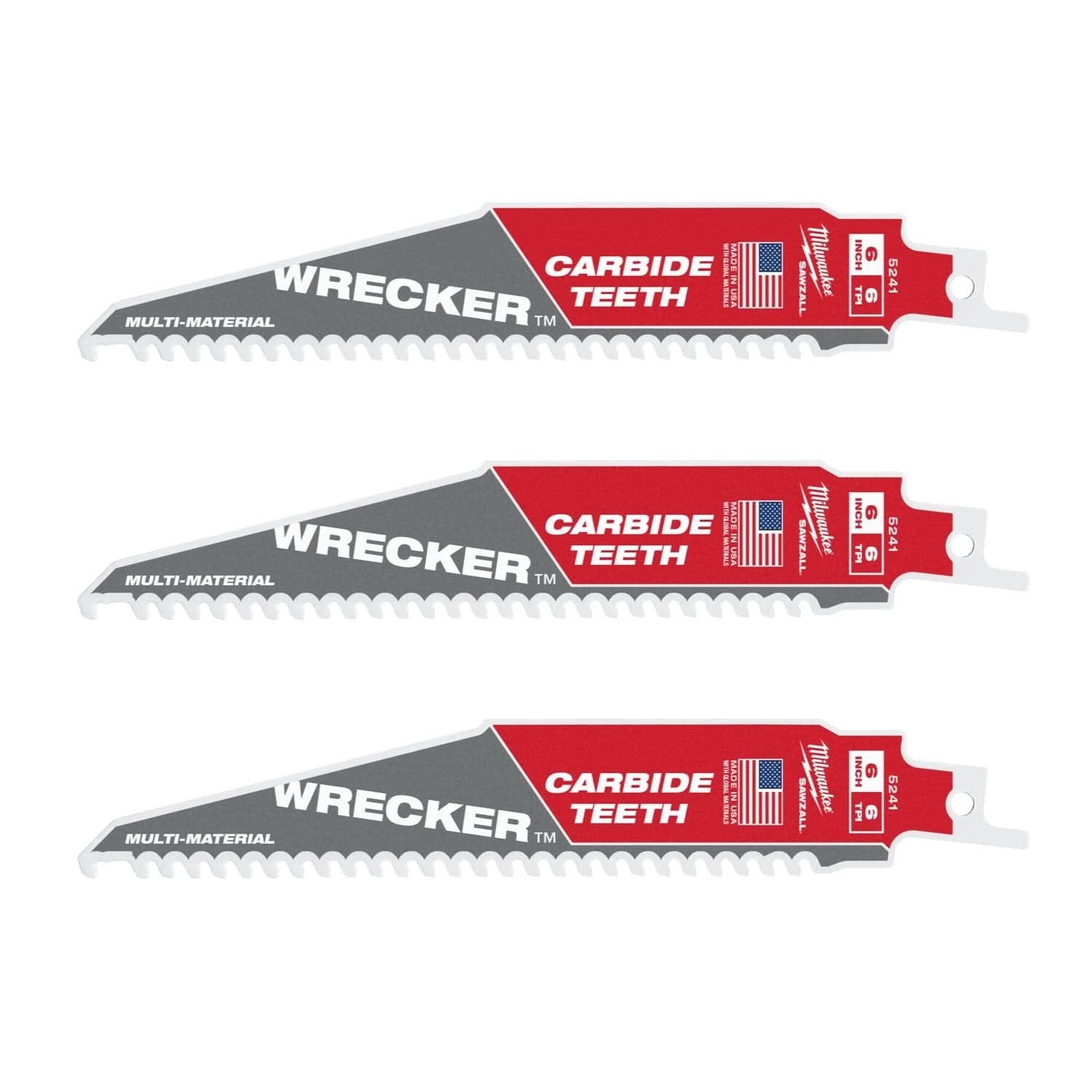 Milwaukee 48-00-5341 6-Inch 6-TPI THE WRECKER with Carbide Teeth SAWZALL Reciprocating Saw Blade, 3-Pack