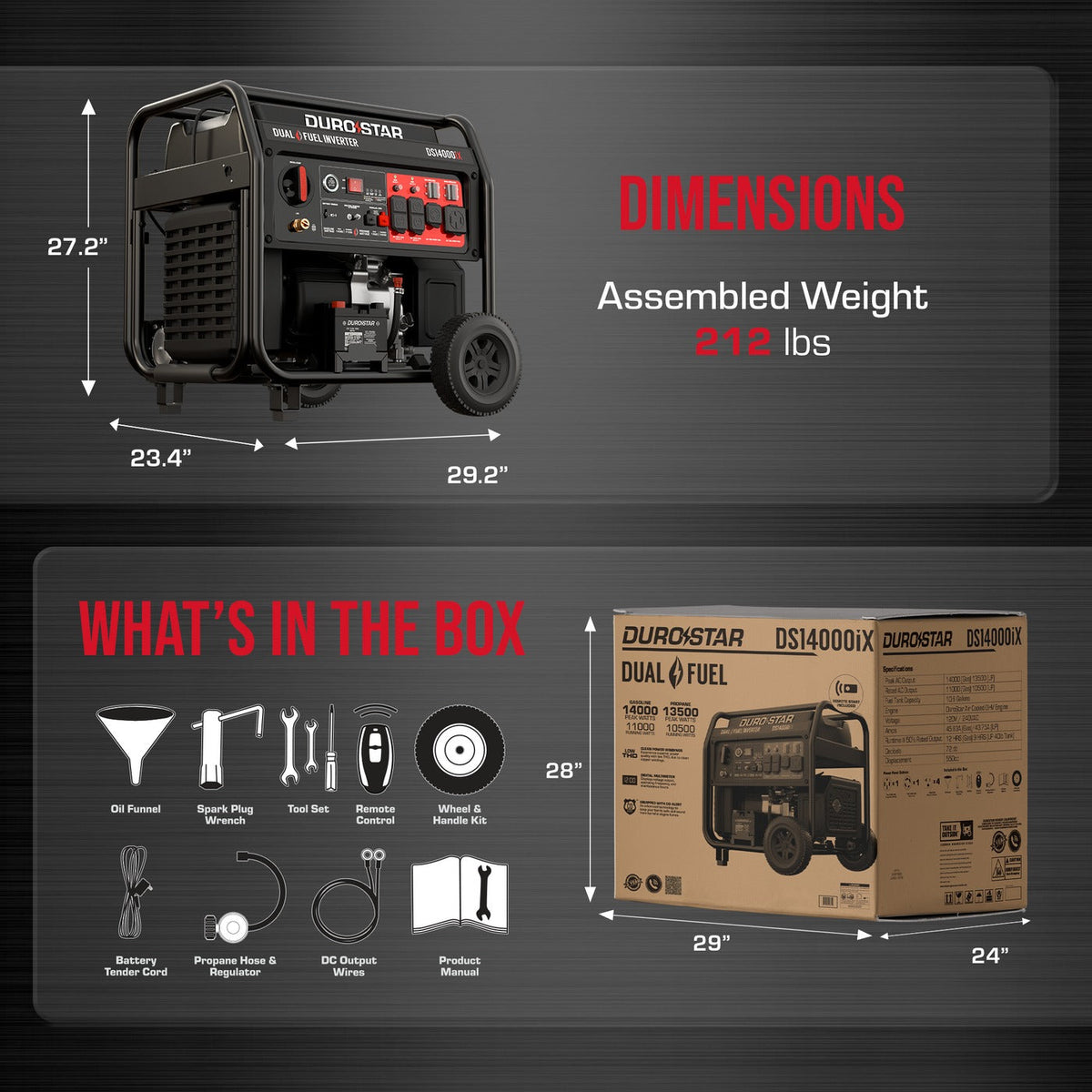 DuroStar DS14000iX 14,000 Watt Dual Fuel Open Frame Digital Inverter Generator