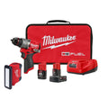 Milwaukee 3404-22 M12 FUEL 1/2-in. Hammer Drill/Driver with ROVER 700-Lumen Flood Light 2.0Ah / 4.0Ah Combo Kit