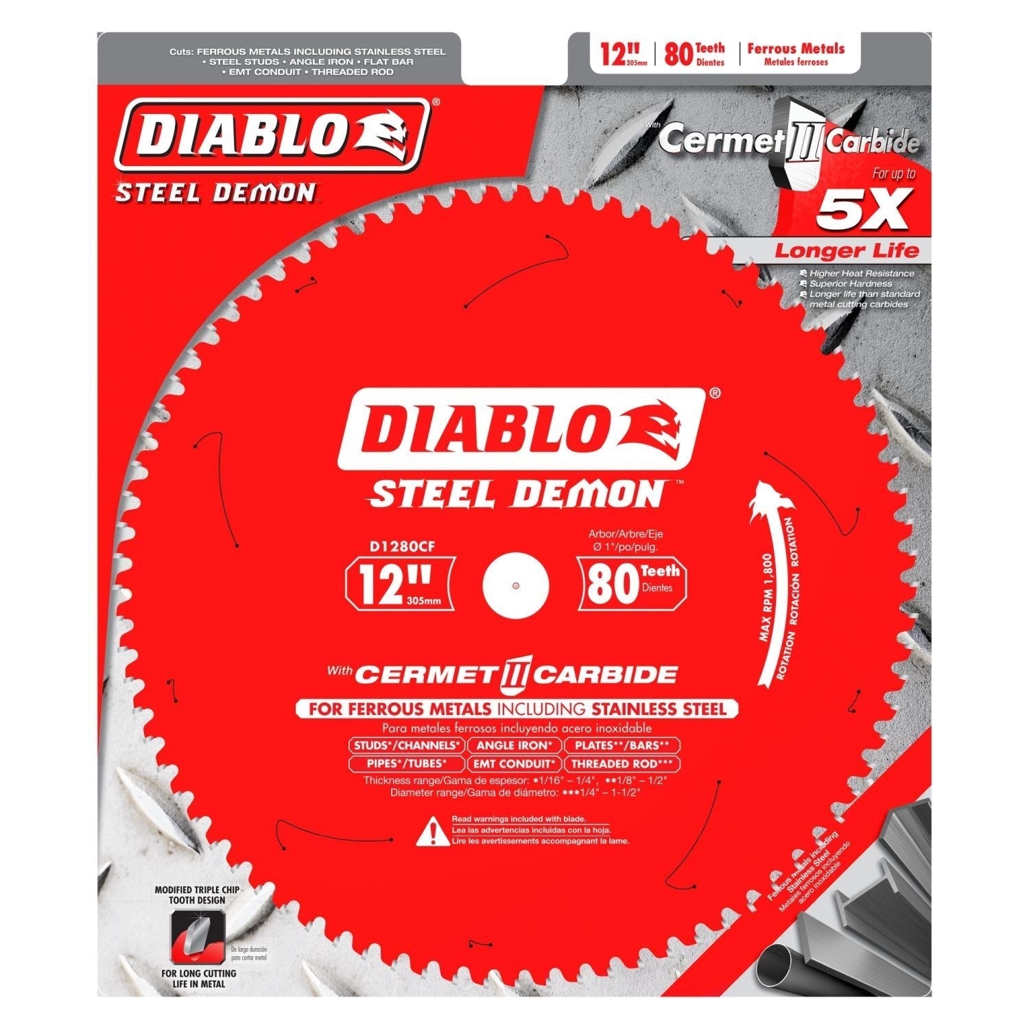 Diablo D1280CF 12 in. x 80-Tooth Steel Demon Cermet Metal and Stainless Steel Cutting Saw Blade