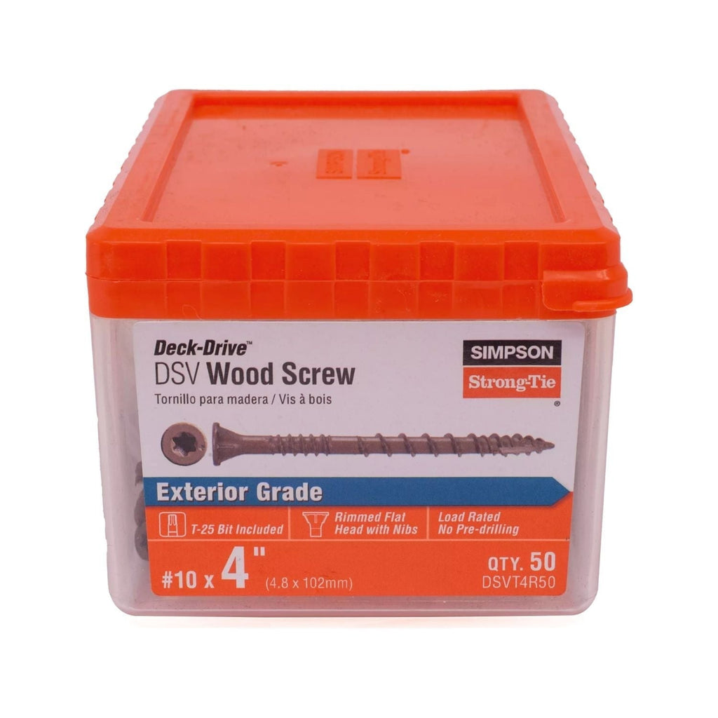 Simpson Strong-Tie DSVT4R50 Deck-Drive DSV WOOD Screw, #10 x 4-in. T25, Flat Head, Quik Guard, Tan, 50-Pack