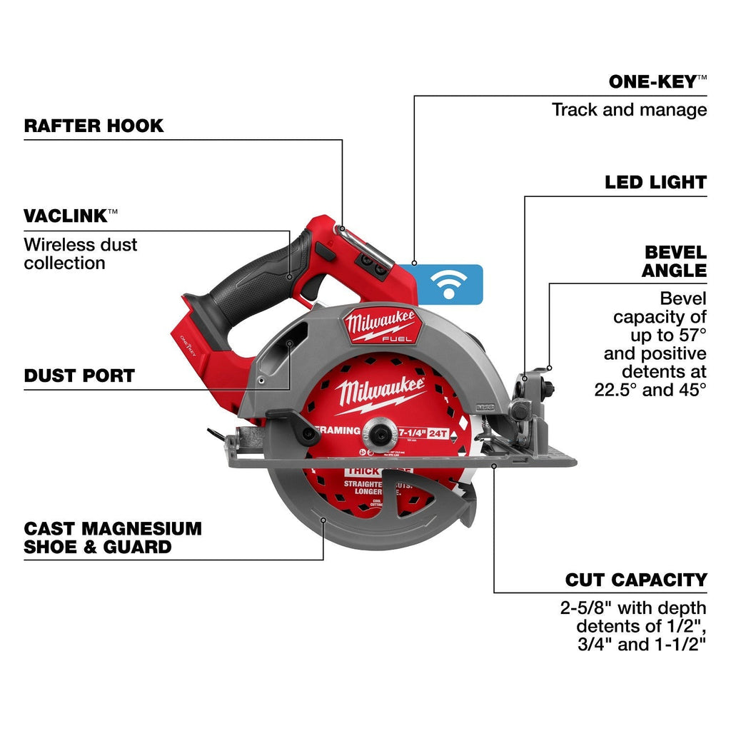 Milwaukee 2835-20 M18 FUEL 7-1/4-in. Circular Saw w/ ONE-KEY, Tool Only