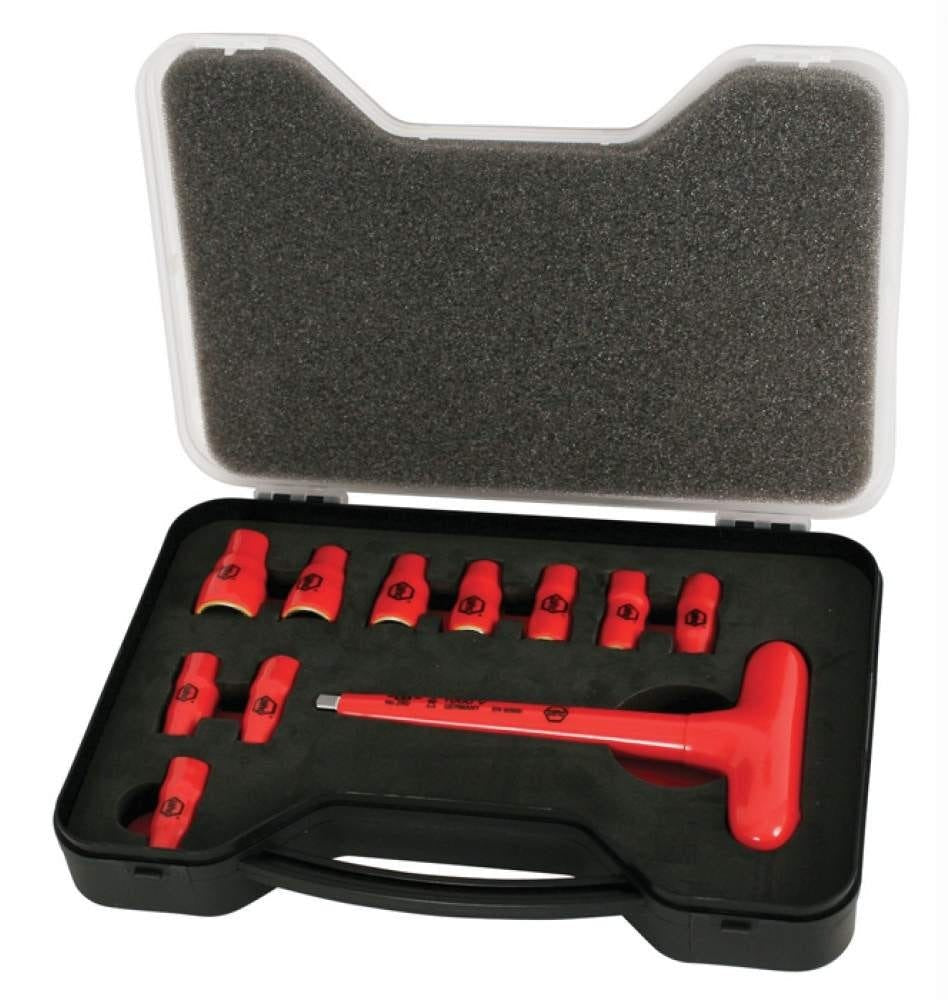 Wiha 31395 Insulated 1/4" Drive T-Handle and Metric Sockets 11 Piece Set