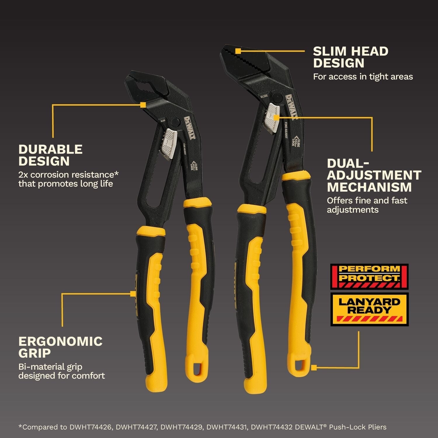 DeWALT DWHT82824 Slidelock 8-in. and 10-in. V-Jaw Plier, 2-Pack