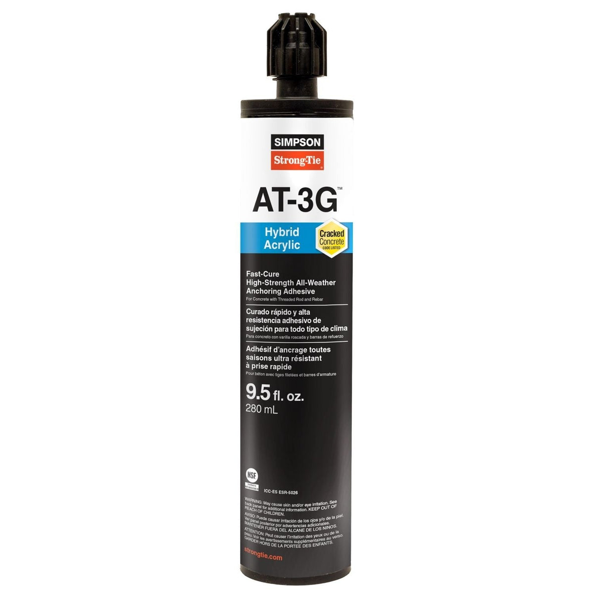 Simpson Strong-Tie AT3G10 AT-3G 9.5-oz. High-Strength Acrylic Anchoring Adhesive Cartridge w/ Nozzle