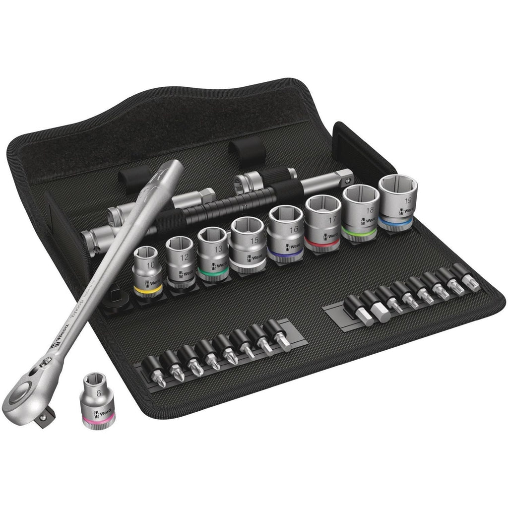 Wera 8100 SB 8 Zyklop Metal Ratchet Set With Switch Lever, 3/8-in. Drive, Metric, 29-Pieces