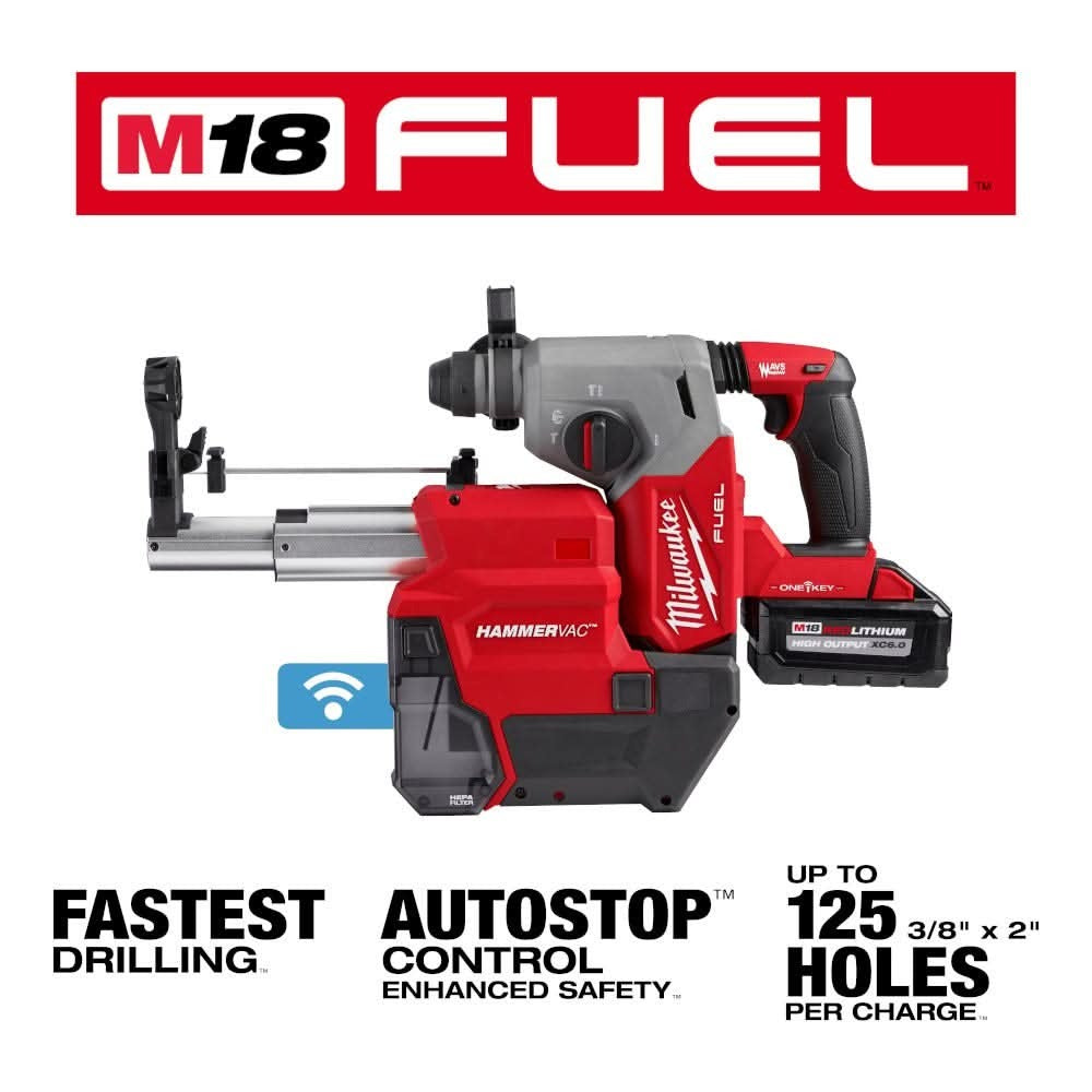 Milwaukee 2914-22DE M18 FUEL 1" SDS Plus Rotary Hammer w/ ONE-KEY Dust Extractor Kit