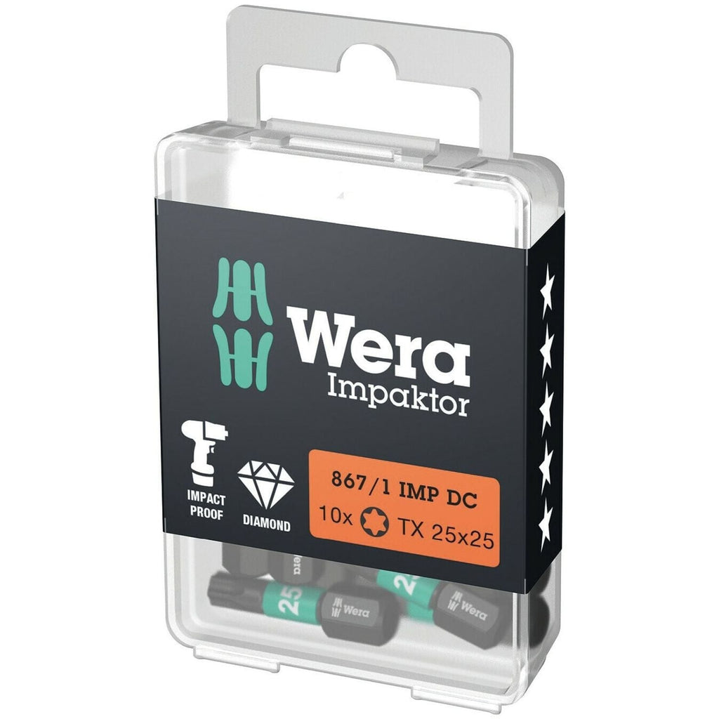Wera 867/1 Imp Dc Torx Diy Impaktor Bit, Torx 25x25-mm., 10-Pieces