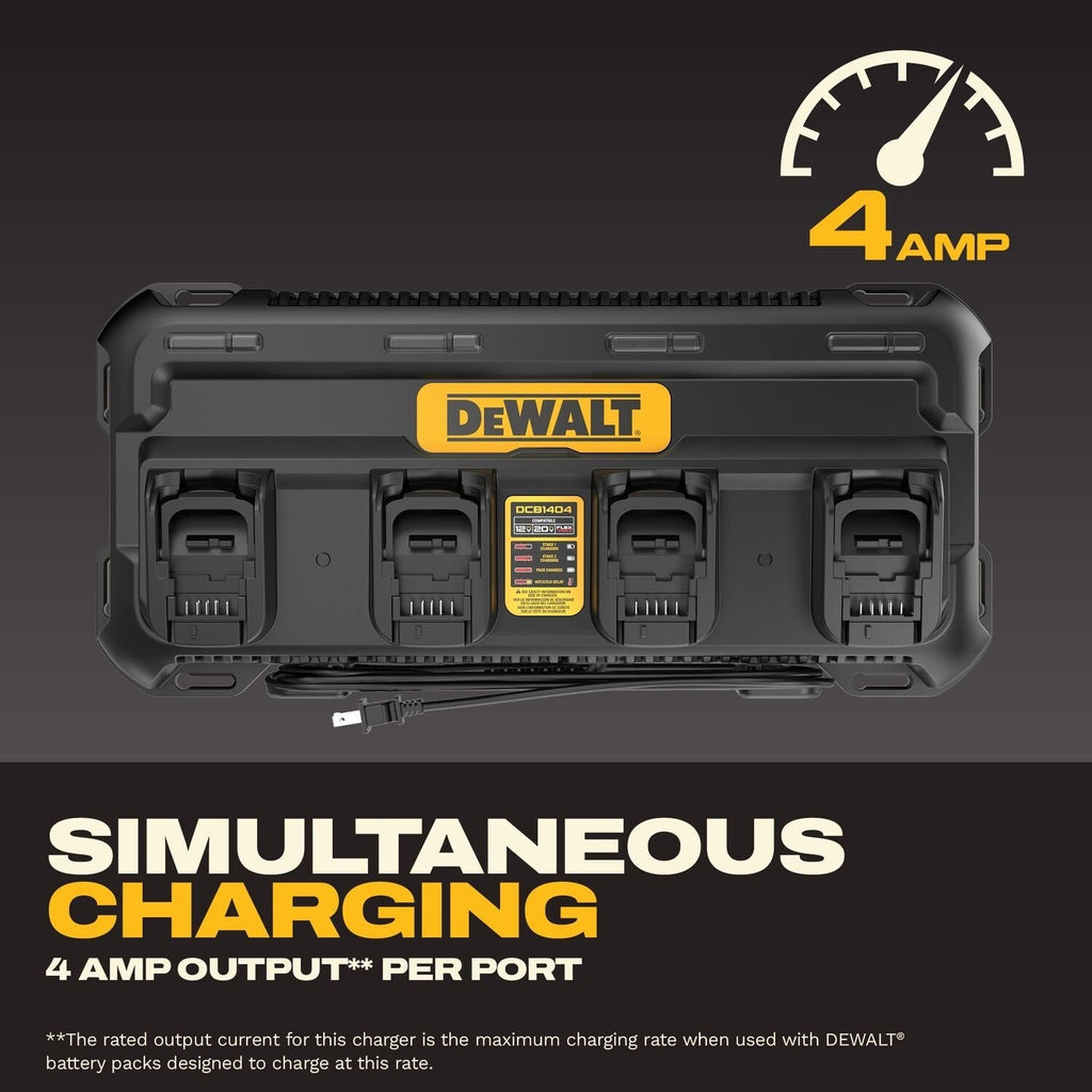 DeWALT DCB1404 4-Amp 4-Battery Simultaneous Multiport Battery Charger for 12V/20V/FlexVolt