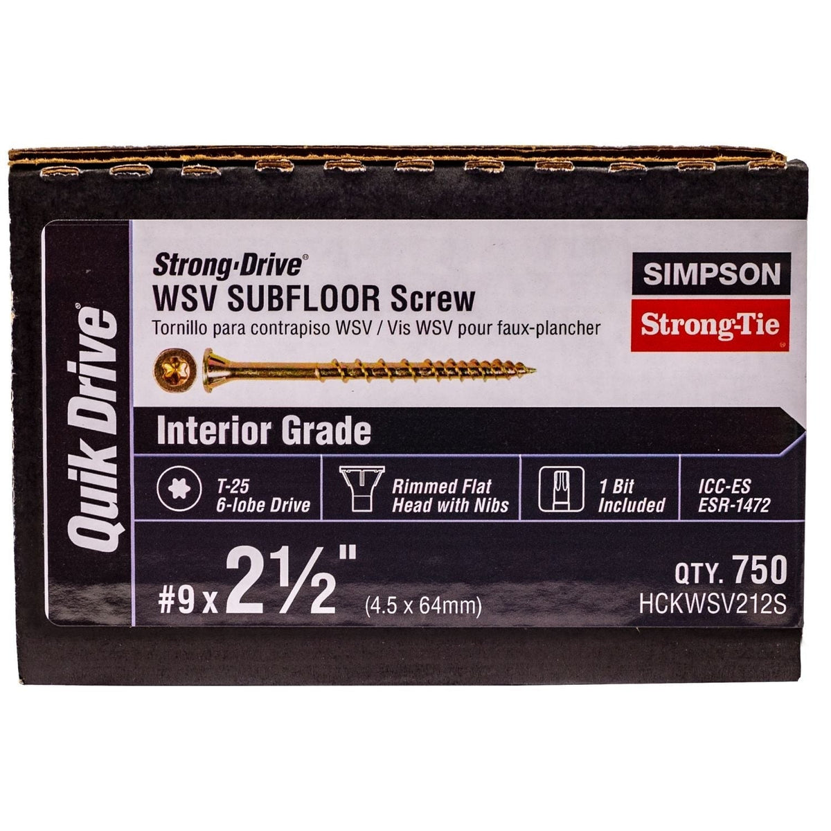 Simpson Strong-Tie HCKWSV212S Strong-Drive WSV SUBFLOOR Screw (Collated), #9 x 2-1/2-in. T25, Yellow Zinc, 750-Pack