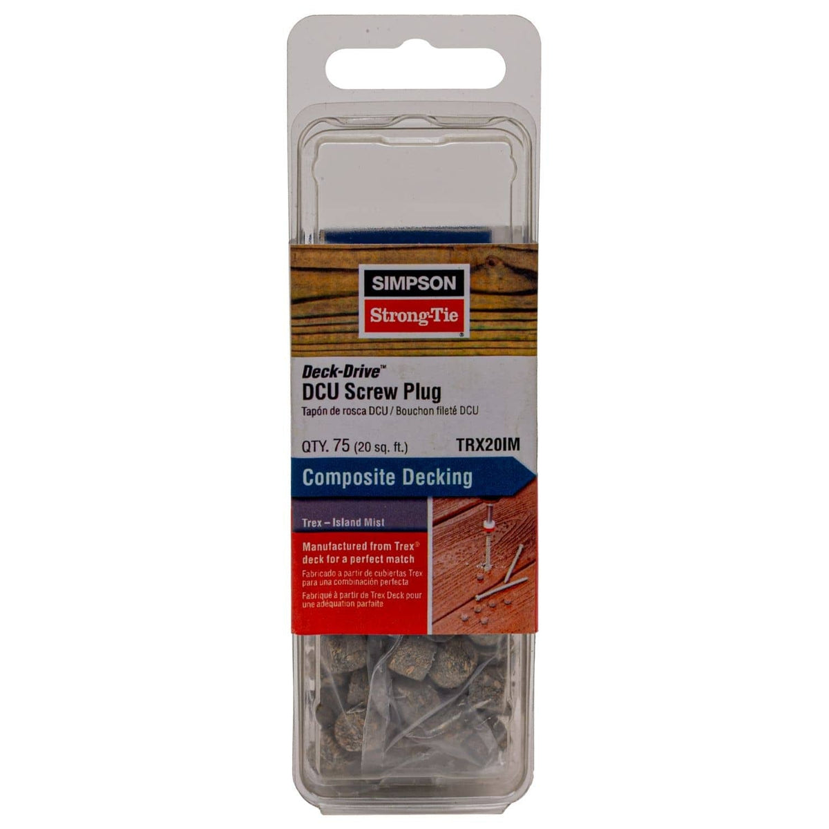 Simpson Strong-Tie TRX20IM Deck-Drive DCU Screw Plug, Trex Island Mist, 75-Pack