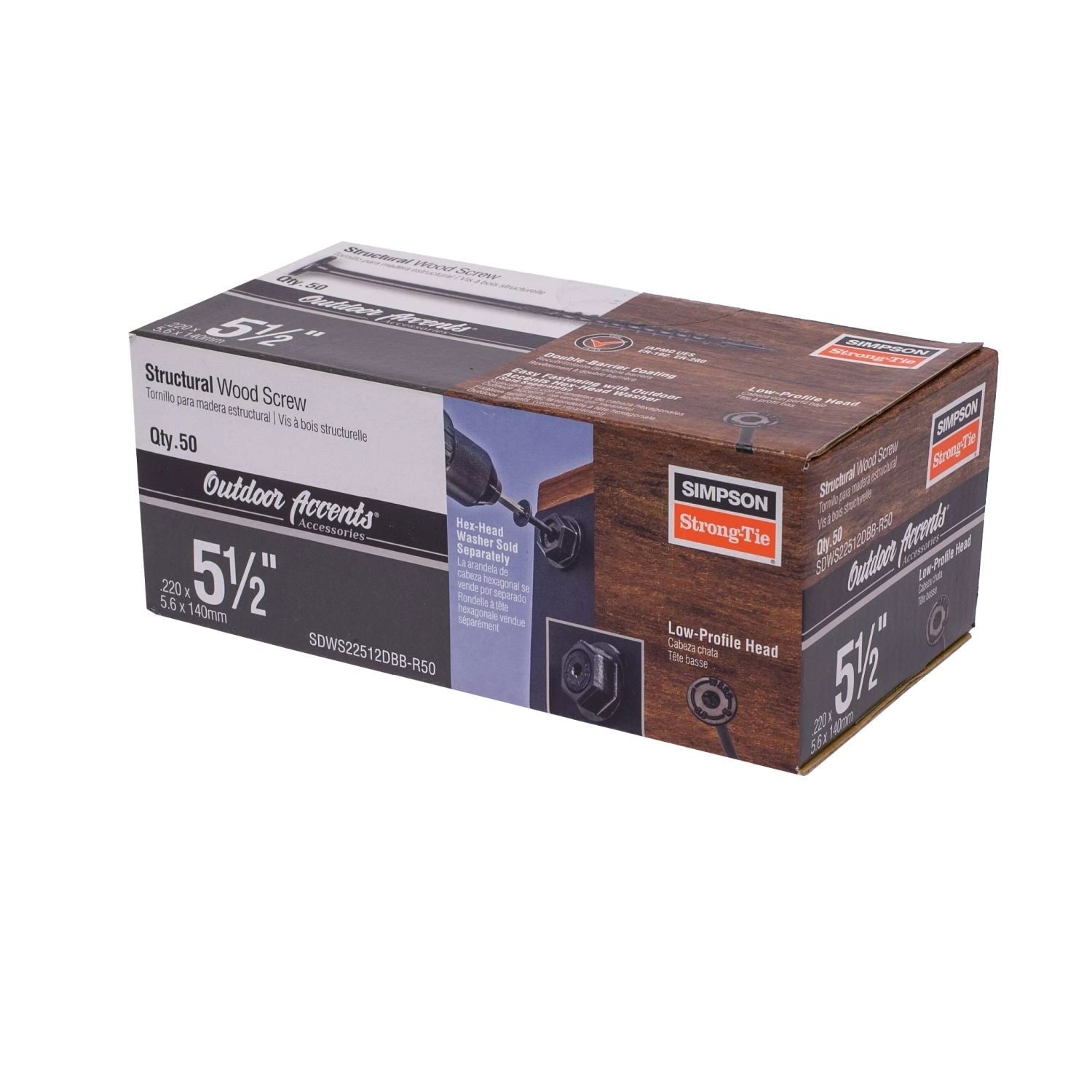 Simpson Strong-Tie SDWS22512DBB-R50 Outdoor Accents Structural Wood Screw, .220-in. x 5-1/2-in. DB Coating, Black, 50-Pack
