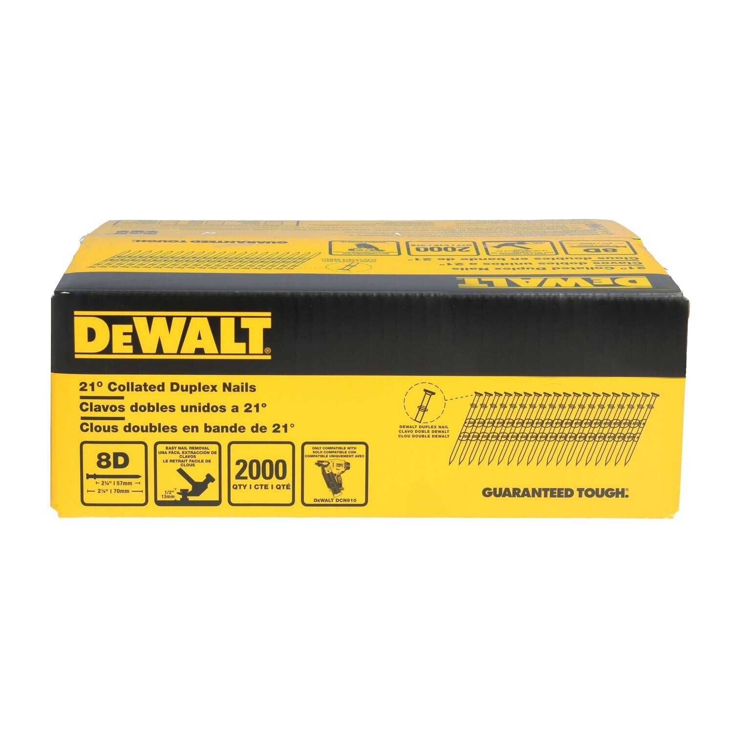DeWALT DN275 21-Degree Collated Duplex Nails - 8D 2-3/4" x 0.131", 2000-Pack