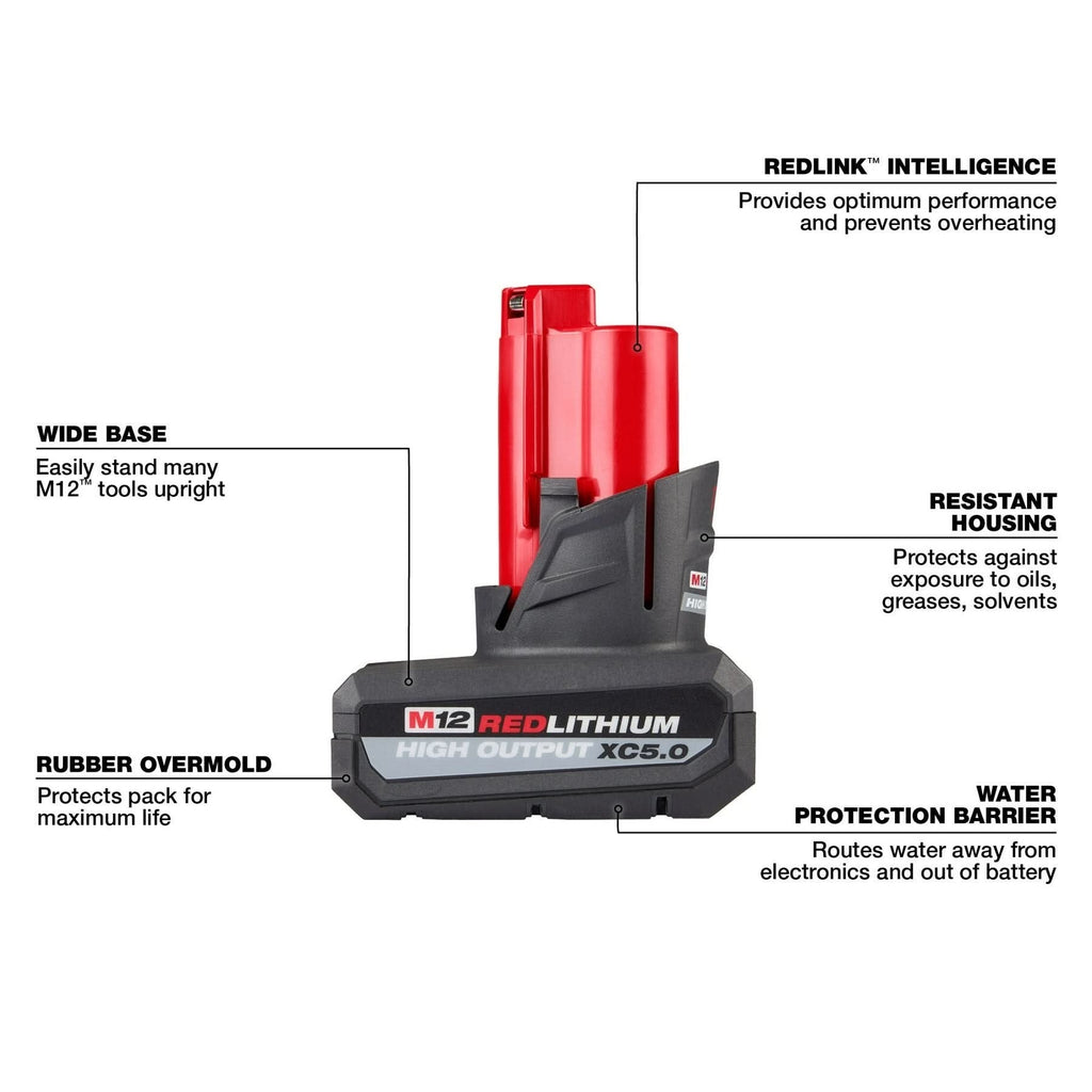 Milwaukee 2367-20 M12 ROVER 700-Lumen Flood Light with USB Charging (PROMO) w/ (1) M12 REDLITHIUM HIGH OUTPUT XC5.0 Battery Pack
