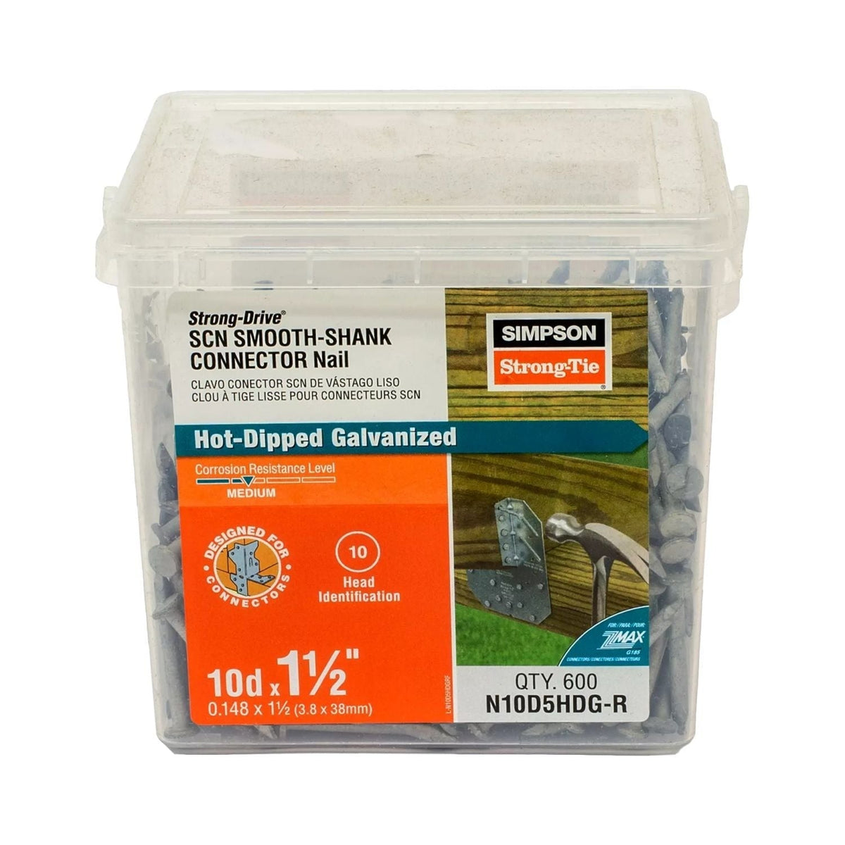 Simpson Strong-Tie N10D5HDG-R Strong-Drive SCN SMOOTH-SHANK CONNECTOR Nail, 1-1/2-in. x 0.148-in. HDG, 600-Pack
