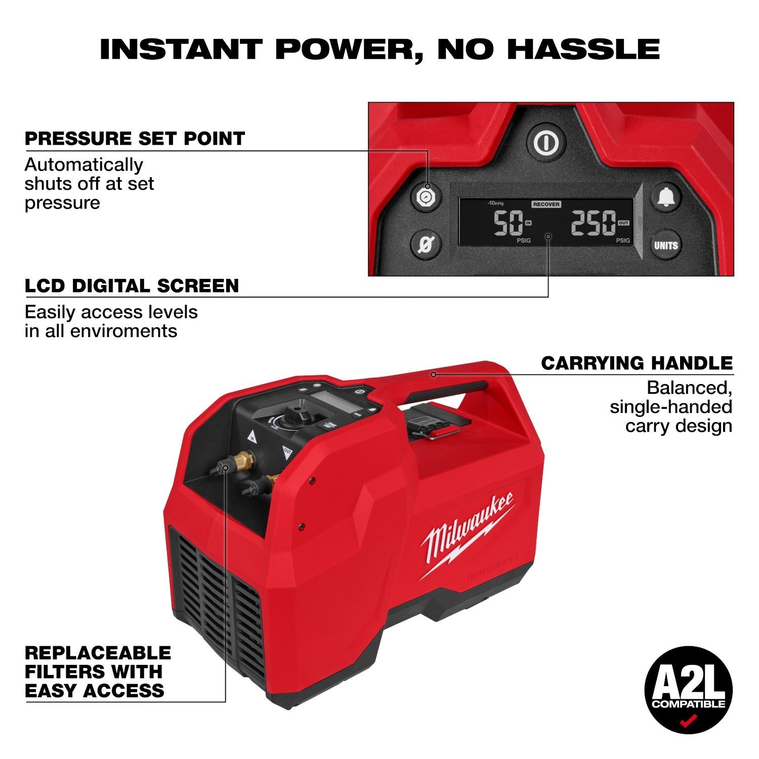 Milwaukee 2938-21 M18 Brushless Refrigerant Recovery Machine