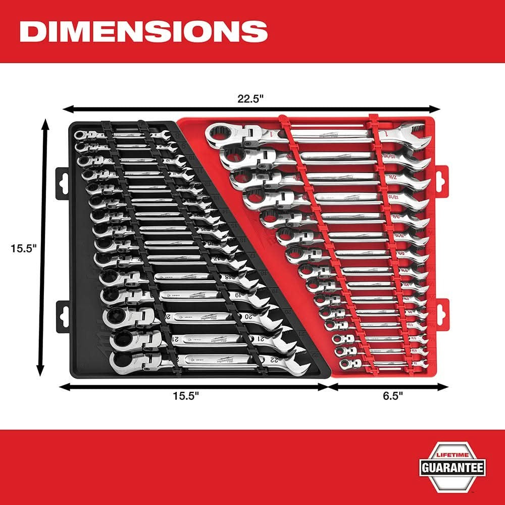 Milwaukee 48-22-9413 SAE Flex Head Ratcheting Combination Wrench, 15-Pieces