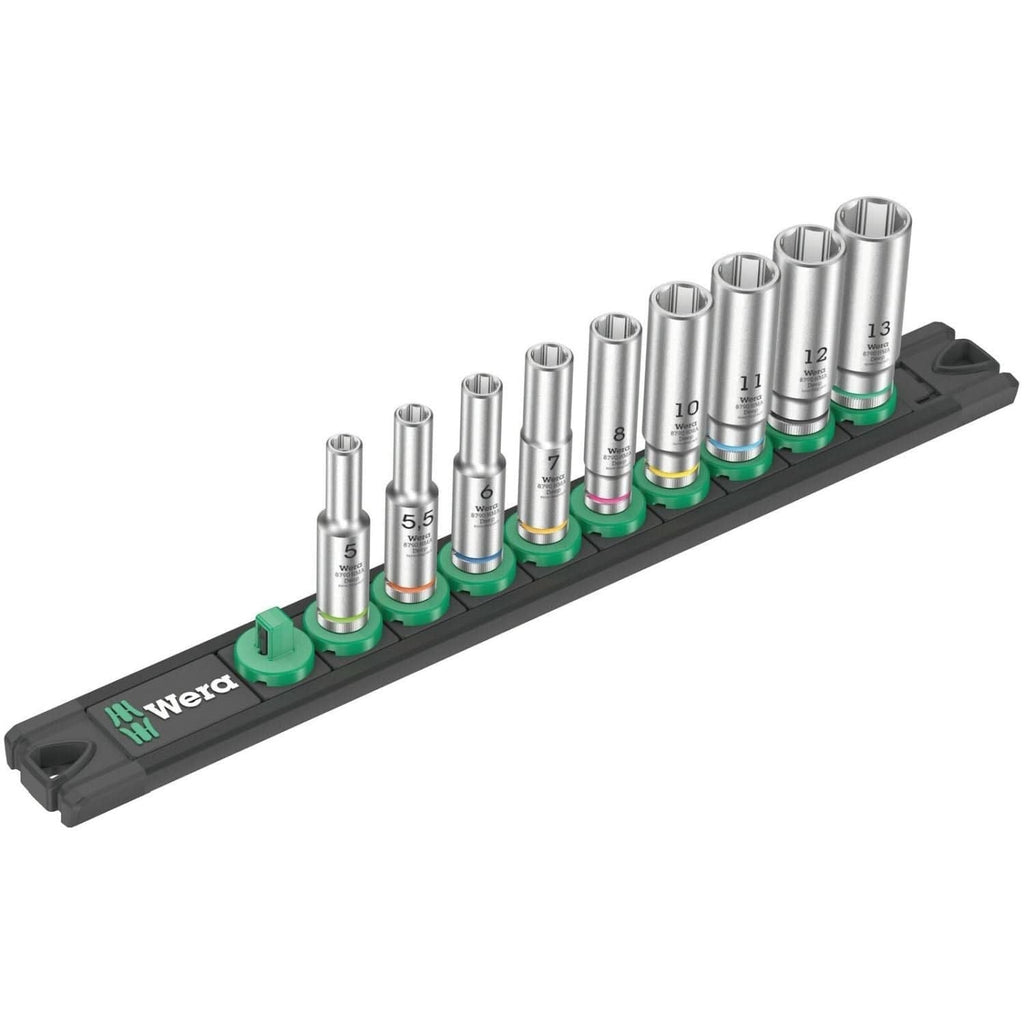 Wera Magnetic Socket Rail A Deep 1 Socket Set, 1/4-in. Drive, 9-Pieces