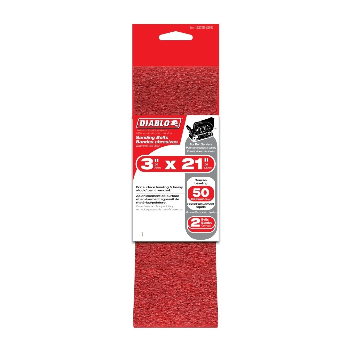 Diablo DCB321050S02G 3"x21" Sanding Belt, 50 Grit, 2-Pack