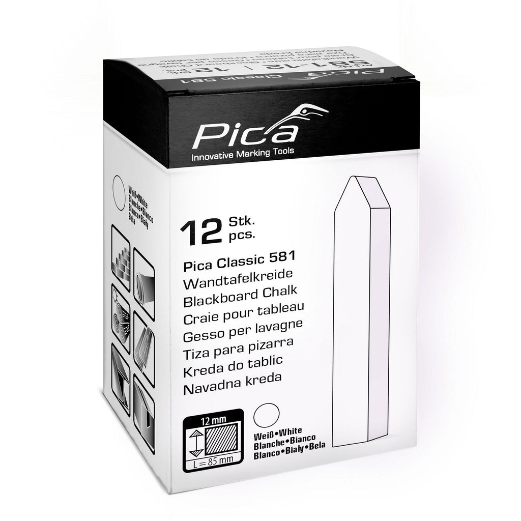 Pica 581-12 Blackboard Chalk Classic White, 12-Pack