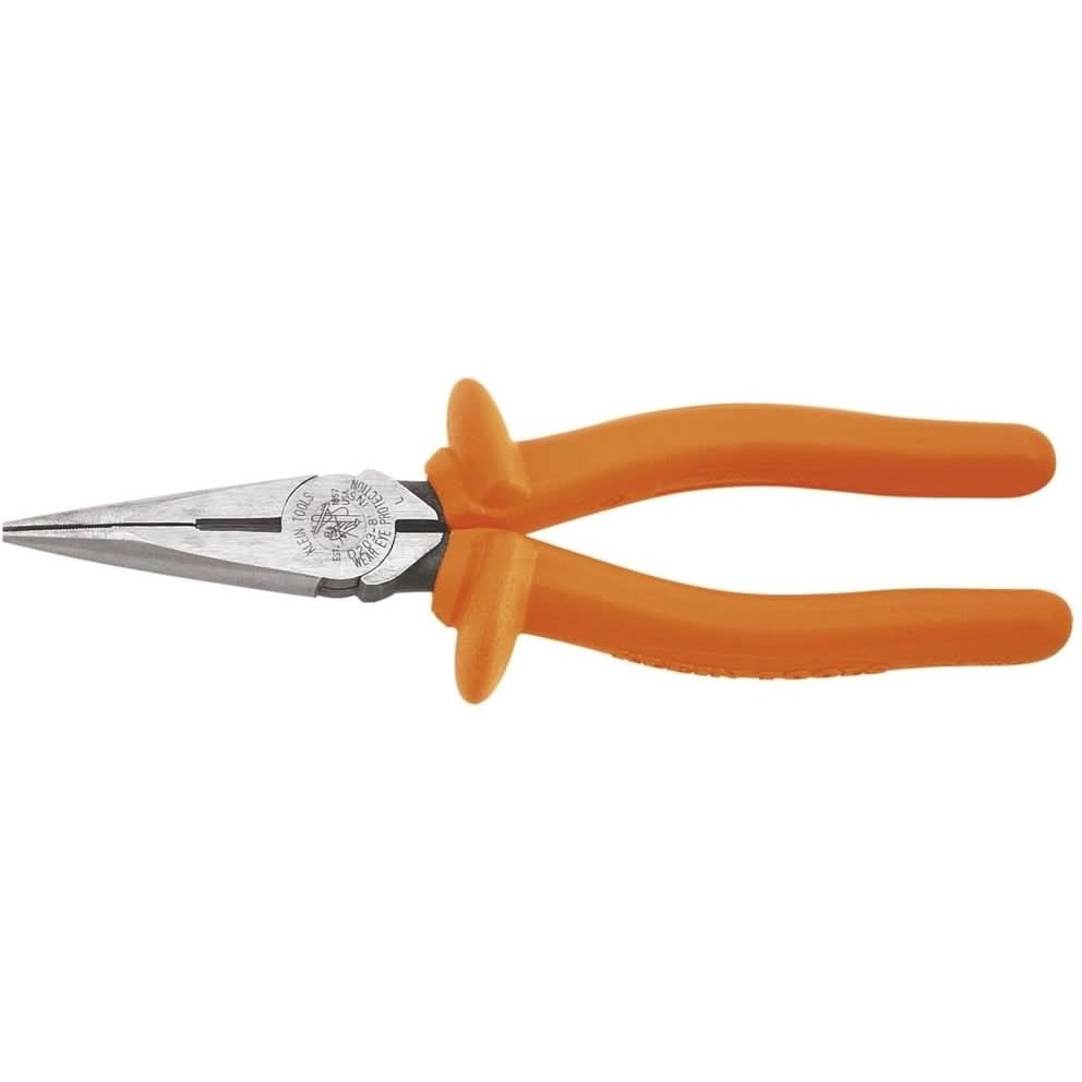 Klein D203-8-INS 8" Insulated Heavy-Duty Long-Nose Pliers - Side-Cutting