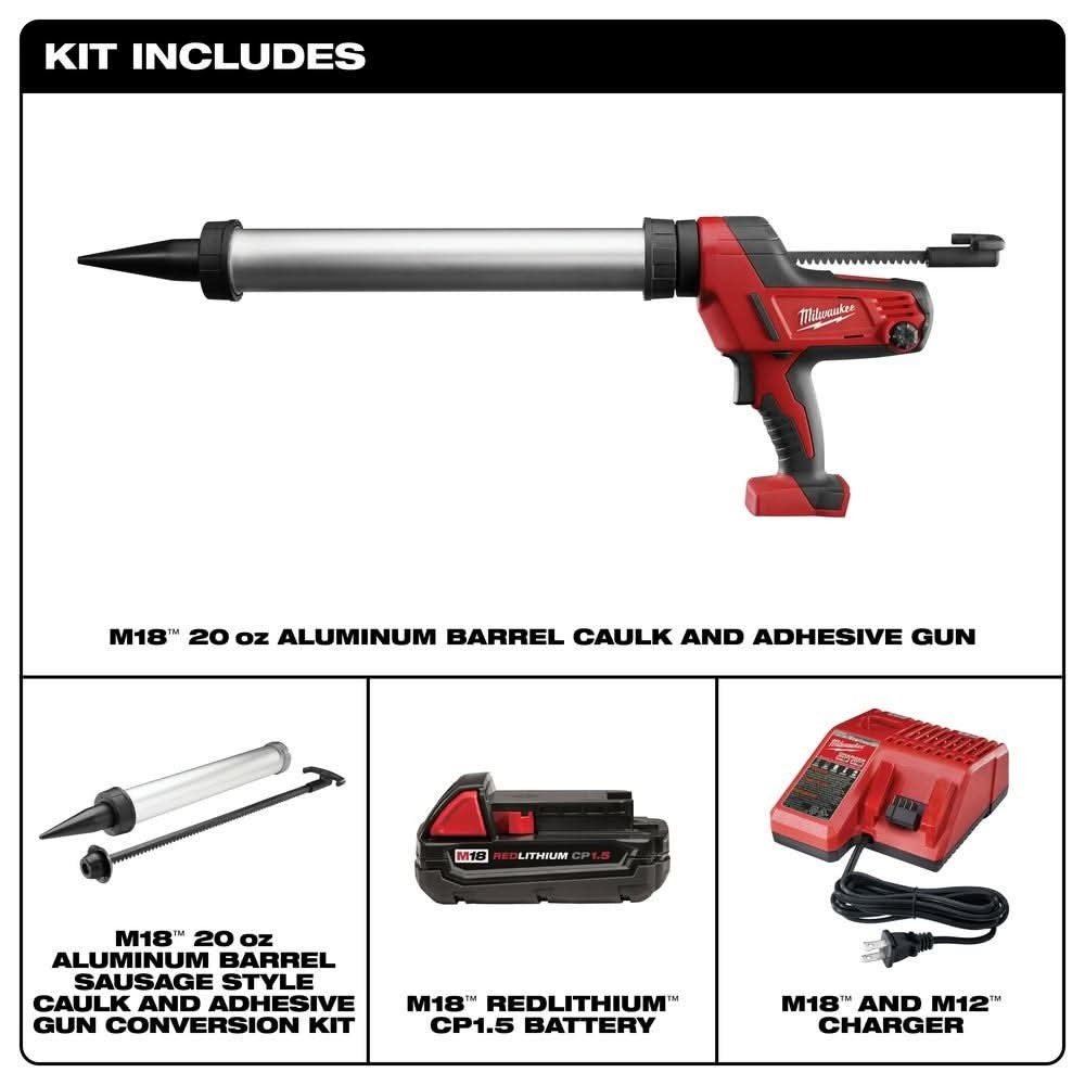 Milwaukee 2642-21CT M18 Cordless 20-oz Aluminum Barrel Caulk and Adhesive Gun Kit