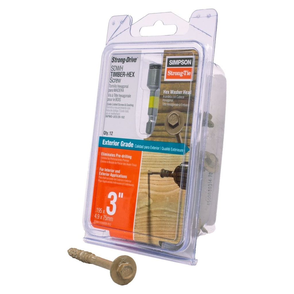 Simpson Strong-Tie SDWH19300DB-R12 Strong-Drive SDWH TIMBER-HEX Screw, 0.195-in. x 3-in. 5/16 Hex, DB Coating, Tan, 12-Pack