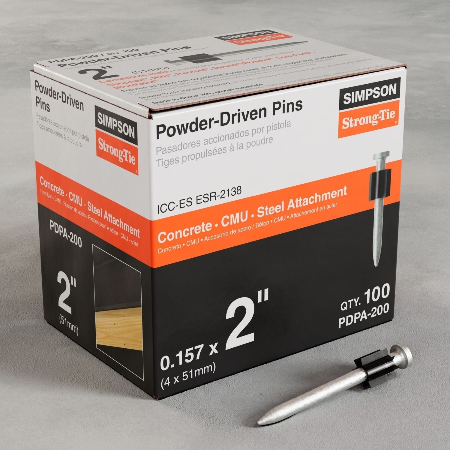 Simpson Strong-Tie PDPA-200 PDPA .157-in. x 2-in. Powder-Actuated Pin, 100-Pack