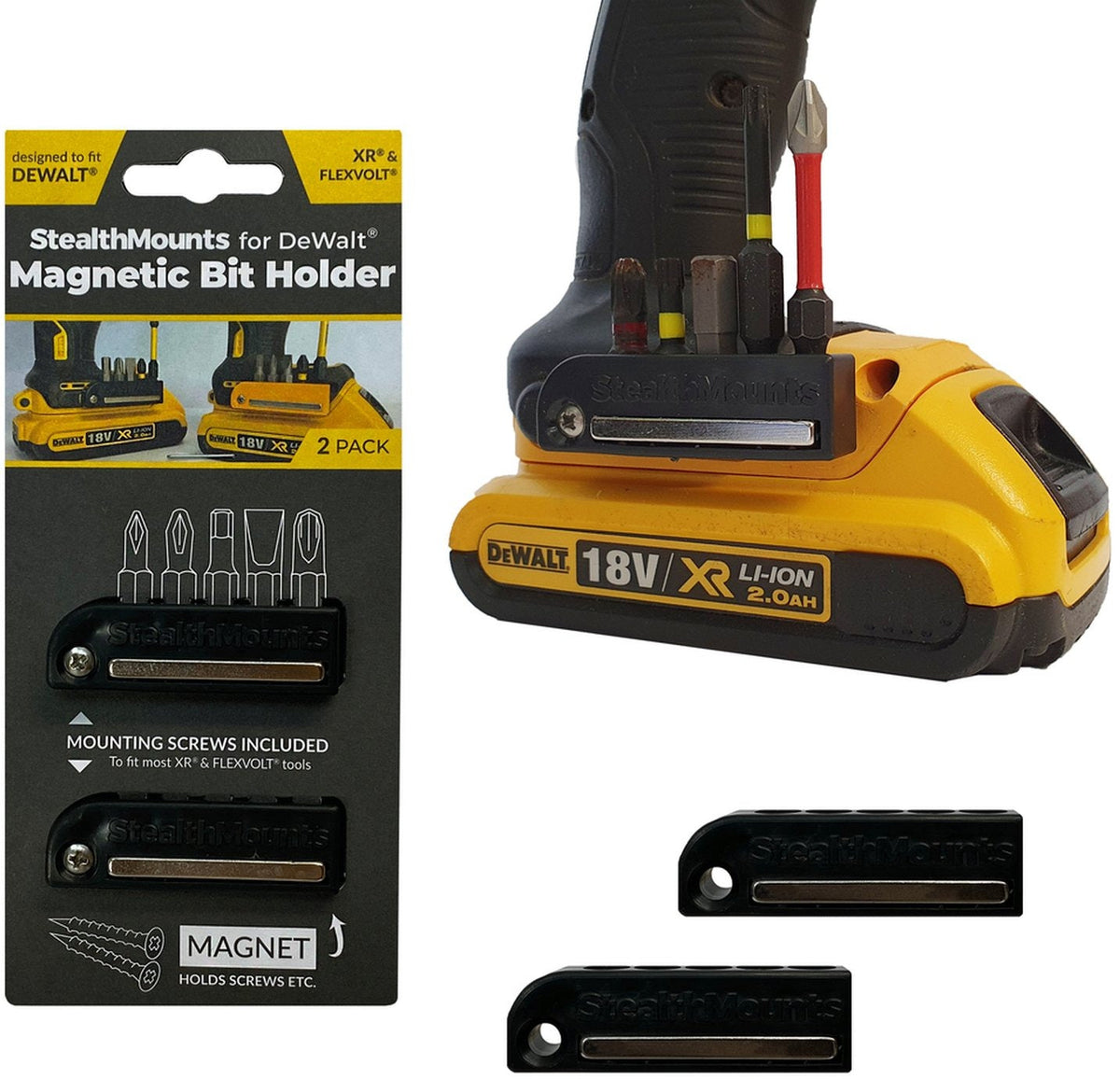StealthMounts Magnetic Bit Holder for DeWALT XR & Flexvolt Tools, 2-Pack