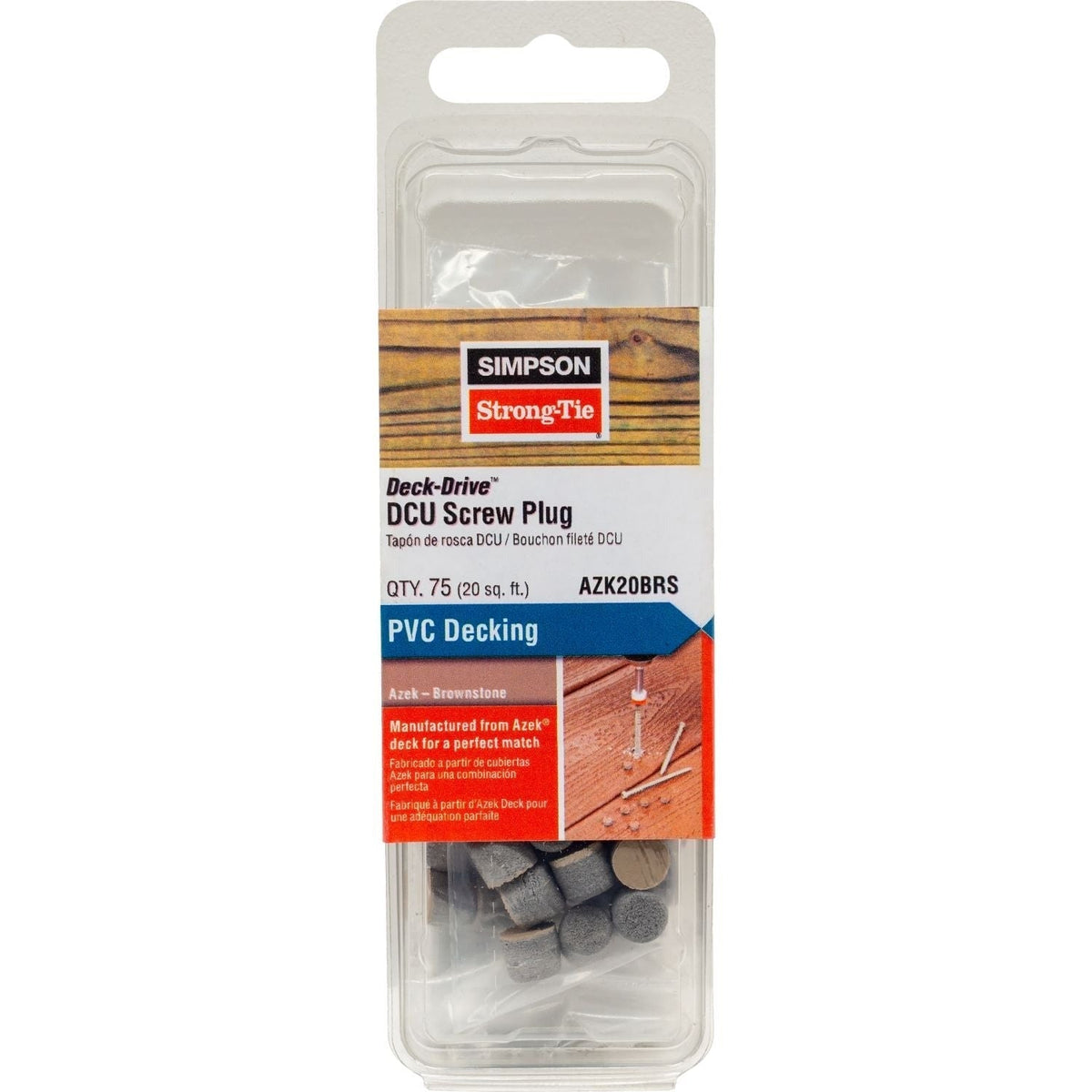 Simpson Strong-Tie AZK20BRS Deck-Drive DCU Screw Plug, Azek Brownstone, 75-Pack