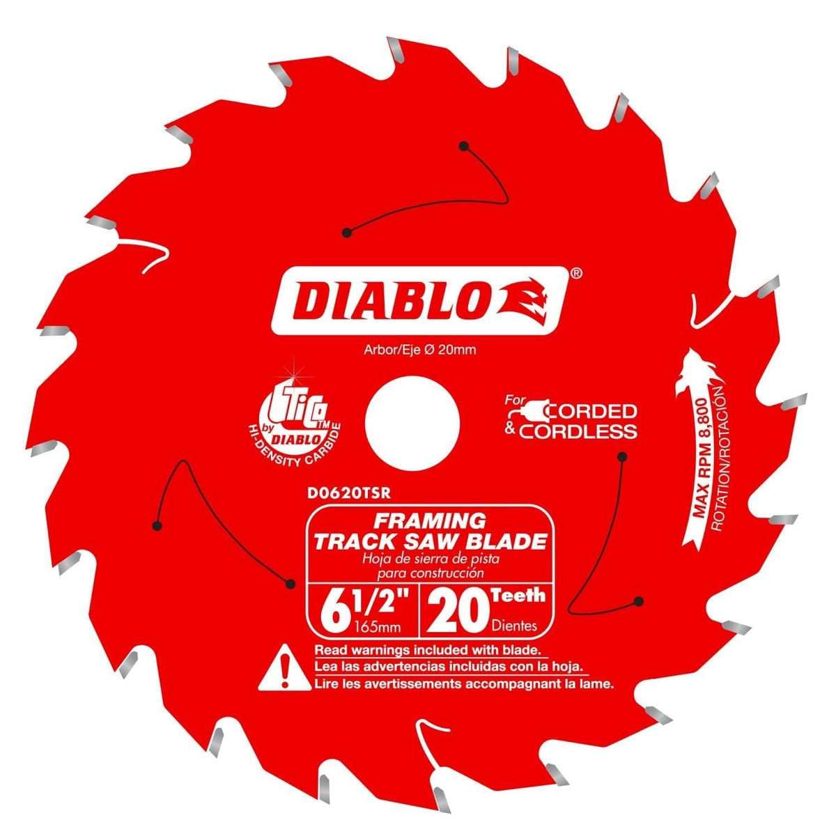 Diablo D0620TSR Diablo 6-1/2-in. 20-Teeth Track Saw Blade for Framing